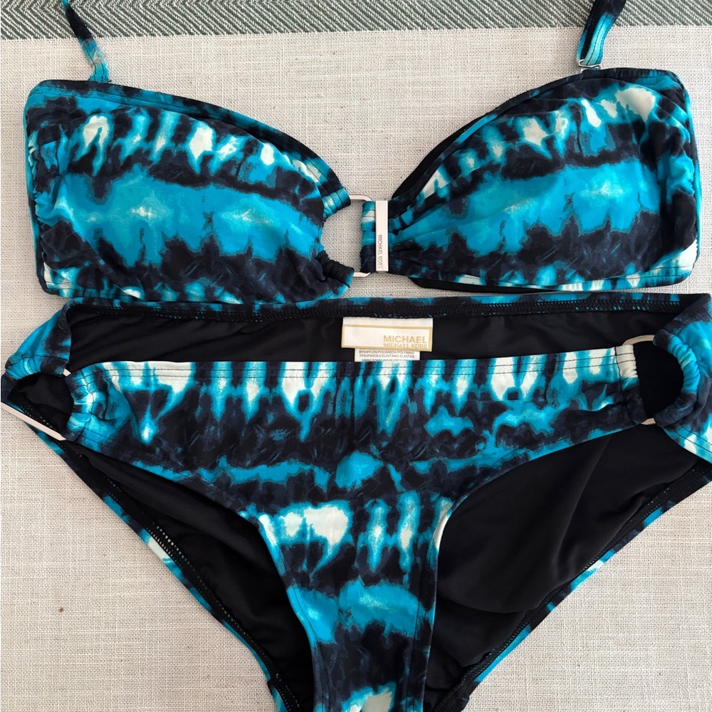 Michael Kors Teal and Black Bikini Set